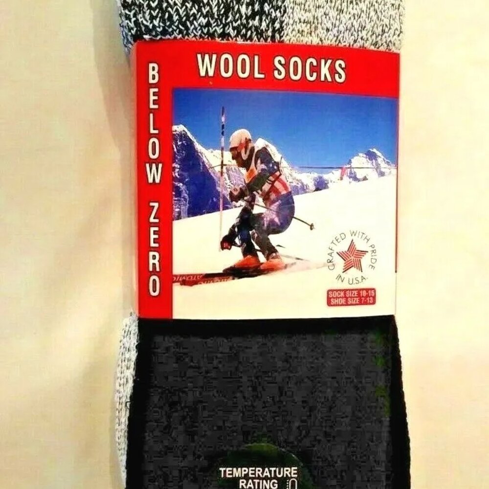 2 Pair Men's thermal Wool Socks 10-15  Cushioned Crew Gray and Black Tone